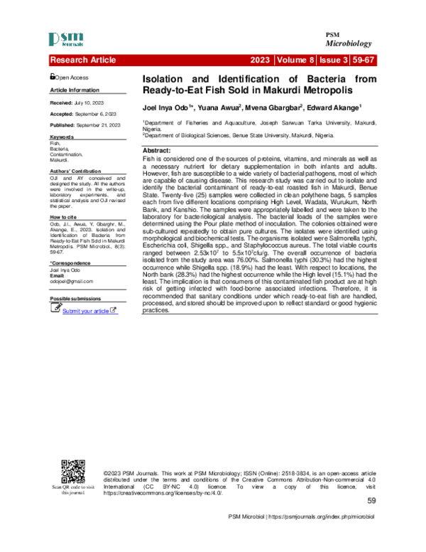 (PDF) Isolation and Identification of Bacteria from Ready-to-Eat Fish ...