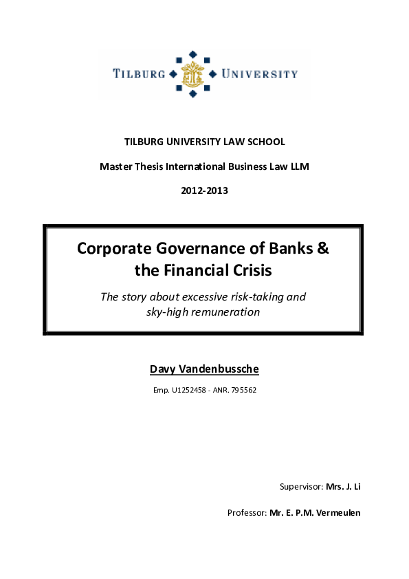 (PDF) Corporate Governance of Banks & the Financial Crisis