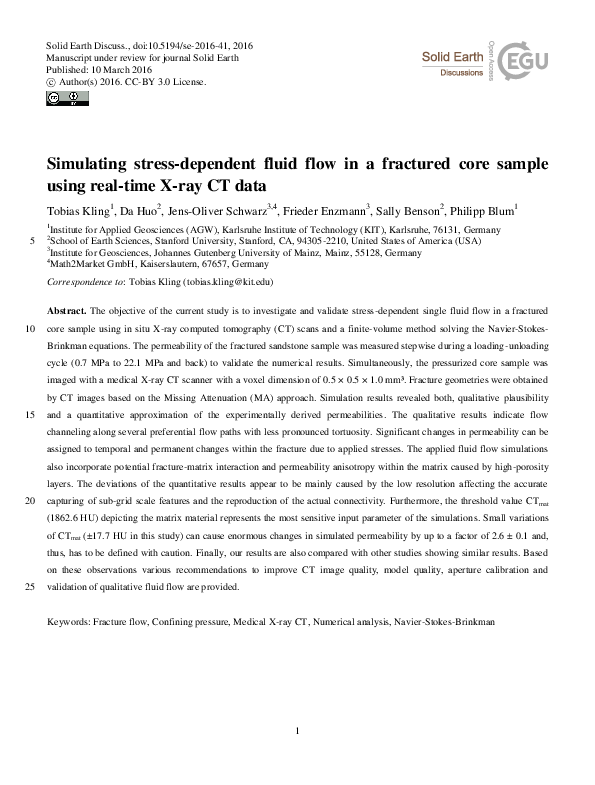 (PDF) Simulating stress-dependent fluid flow in a fractured core sample ...