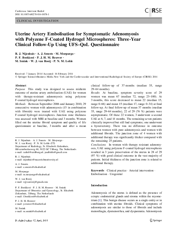 (PDF) Uterine Artery Embolisation for Symptomatic Adenomyosis with ...