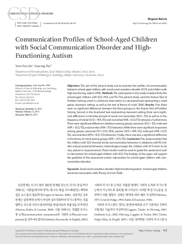 (PDF) Communication Profiles of School-Aged Children with Social ...