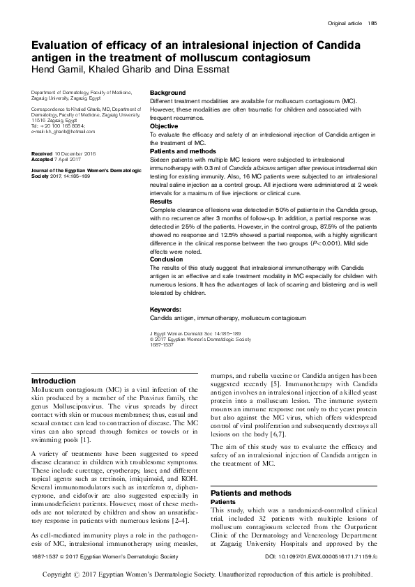 (PDF) Evaluation of efficacy of an intralesional injection of Candida ...