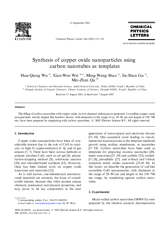 (PDF) Synthesis of copper oxide nanoparticles using carbon nanotubes as ...
