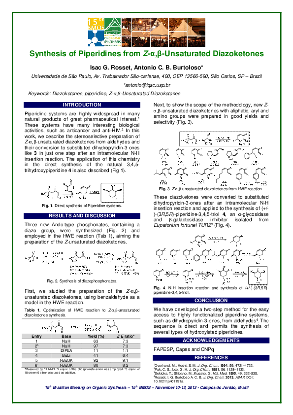 (PDF) Synthesis of Piperidines from Z-α,β-Unsaturated Diazoketones