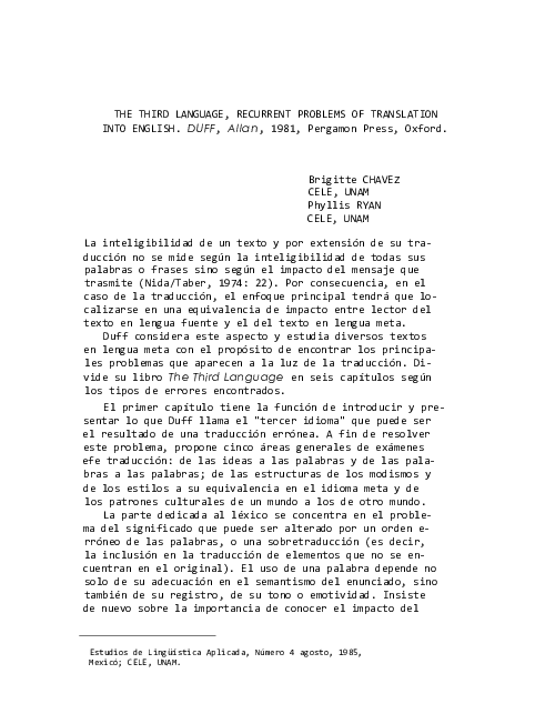 (PDF) The Third Language;: Recurrent Problems of Translation into ...