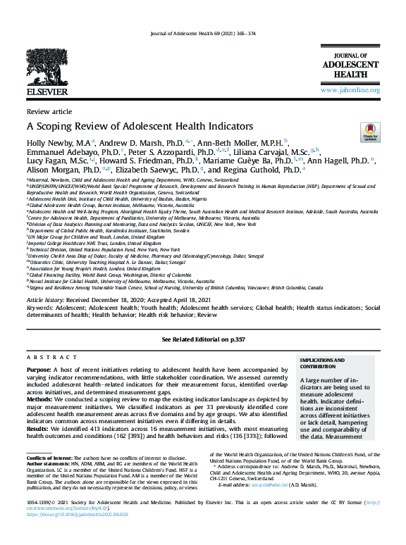 (PDF) A Scoping Review of Adolescent Health Indicators