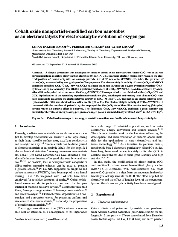 (PDF) Cobalt oxide nanoparticle-modified carbon nanotubes as an ...