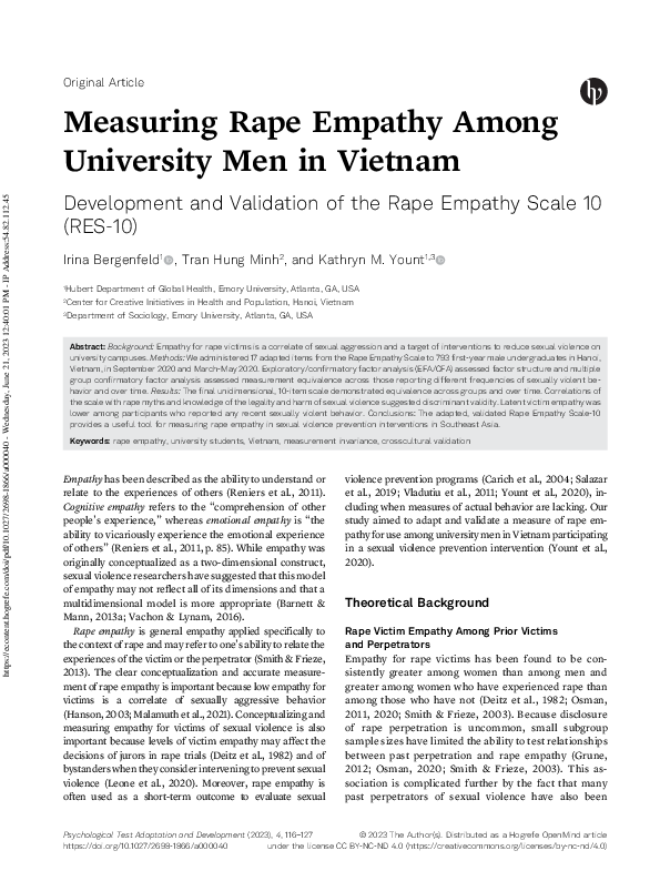 (PDF) Measuring Rape Empathy Among University Men in Vietnam