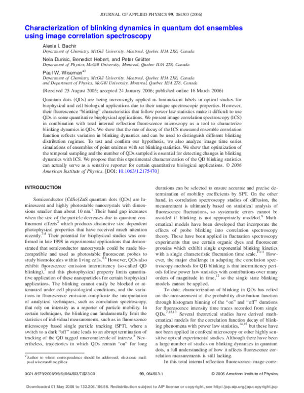 (PDF) Characterization of blinking dynamics in quantum dot ensembles ...
