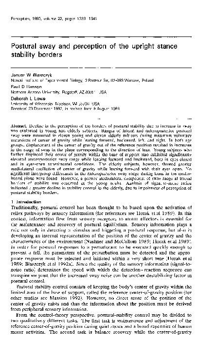 (PDF) Postural Sway and Perception of the Upright Stance Stability Borders