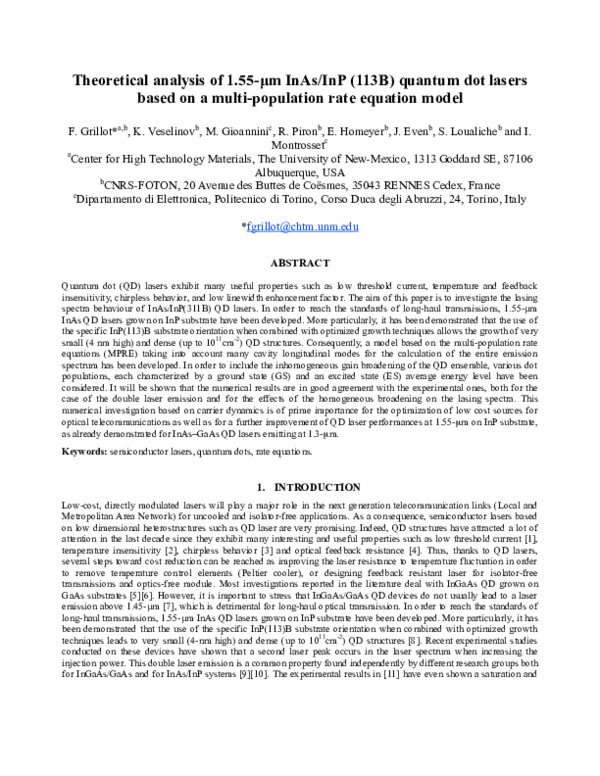 (PDF) Theoretical analysis of 1.55-μm InAs/InP (113B) quantum dot ...