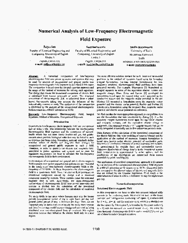 (PDF) Numerical analysis of low-frequency electromagnetic field exposure