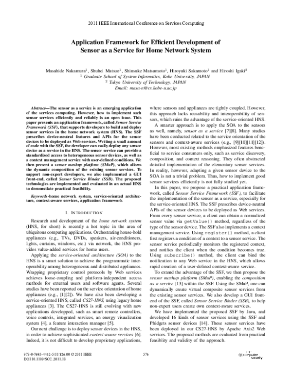 (PDF) Application Framework for Efficient Development of Sensor as a ...