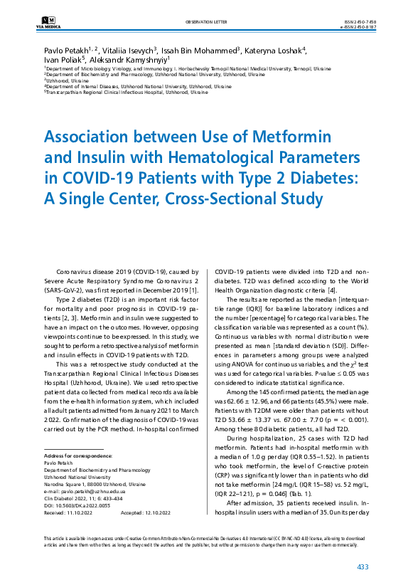 (PDF) Association between Use of Metformin and Insulin with ...