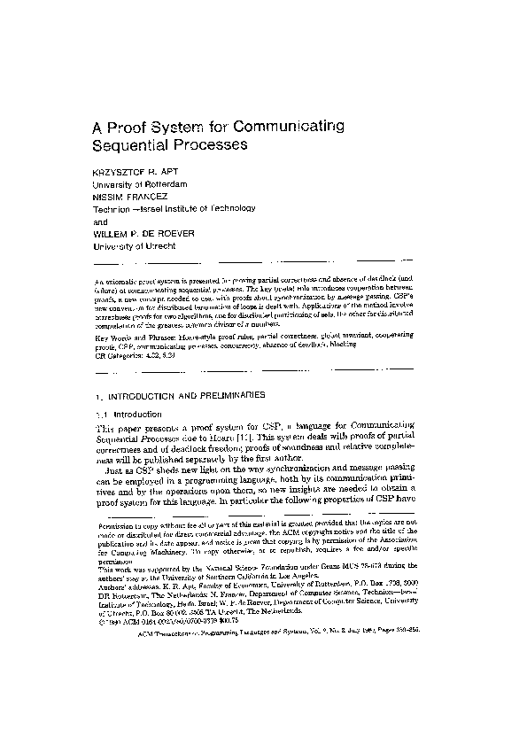 (PDF) A Proof System for Communicating Sequential Processes