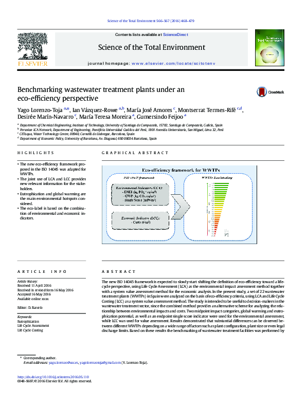 (PDF) Benchmarking wastewater treatment plants under an ecoefficiency