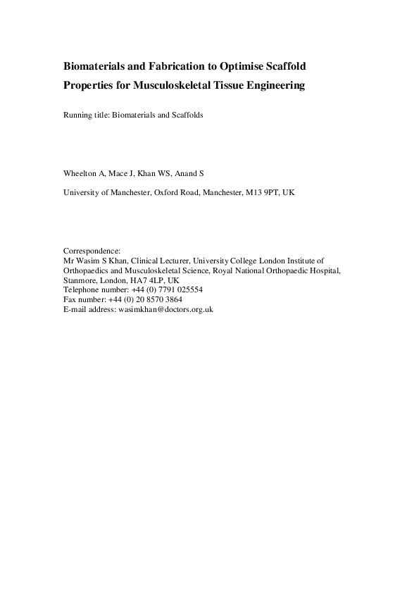 (PDF) Biomaterials and Fabrication to Optimise Scaffold Properties for ...