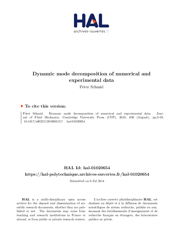 (PDF) Dynamic mode decomposition of numerical and experimental data