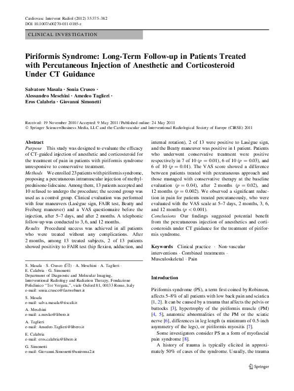 (PDF) Piriformis Syndrome: Long-Term Follow-up in Patients Treated with ...