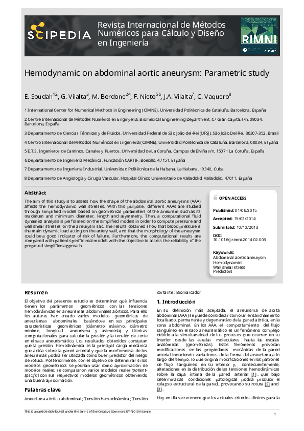 (PDF) Estudio paramétrico de tensiones hemodinámicas en modelos de ...