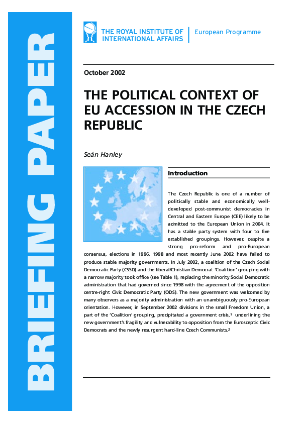 (PDF) The Political Context of EU Accession In the Czech Republic