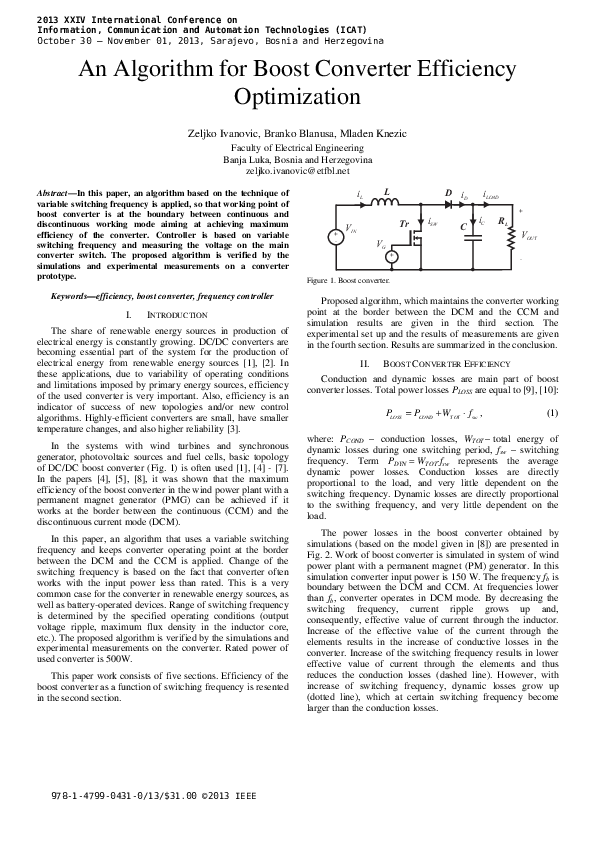(PDF) An algorithm for boost converter efficiency optimization