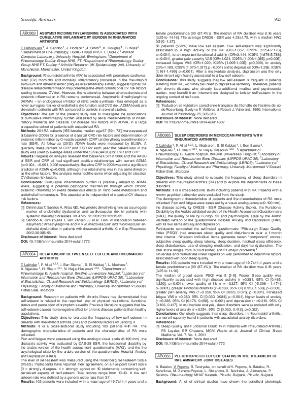 (PDF) AB0364 Relationship between Self Esteem and Rheumatoid Arthritis ...