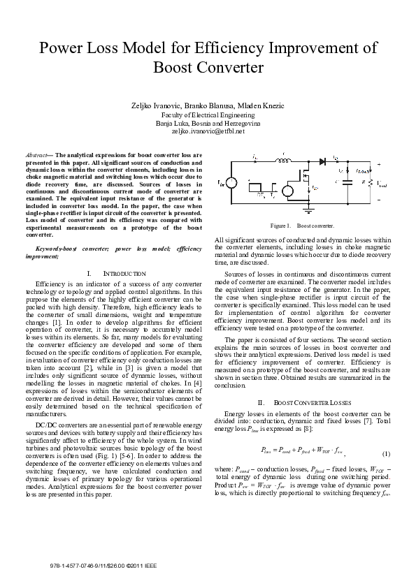 (PDF) Power loss model for efficiency improvement of boost converter