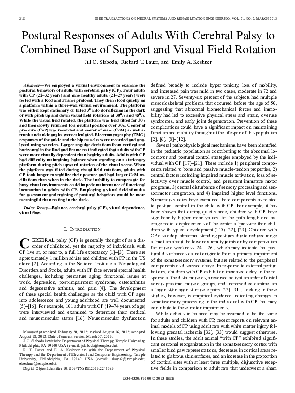 (PDF) Postural responses of adults with cerebral palsy to combined base ...
