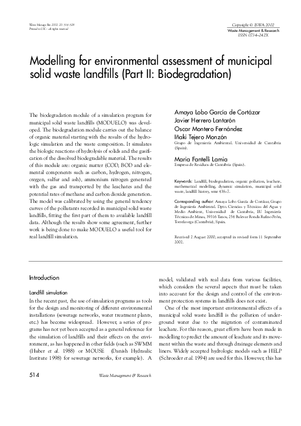 (PDF) Modelling for environmental assessment of municipal solid waste ...