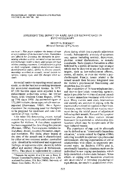 (PDF) Assessing the impact of rape and its significance in psychotherapy