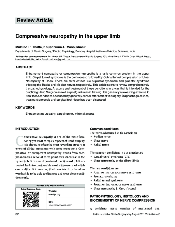 (PDF) Compressive neuropathy in the upper limb