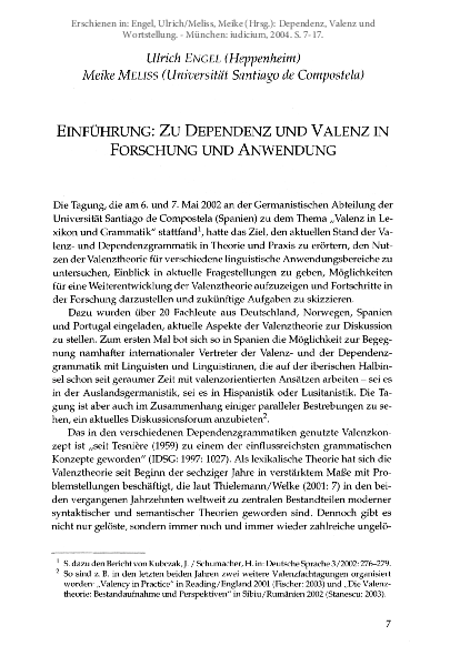 (PDF) Einführung: Zu Dependenz und Valenz in Forschung und Anwendung