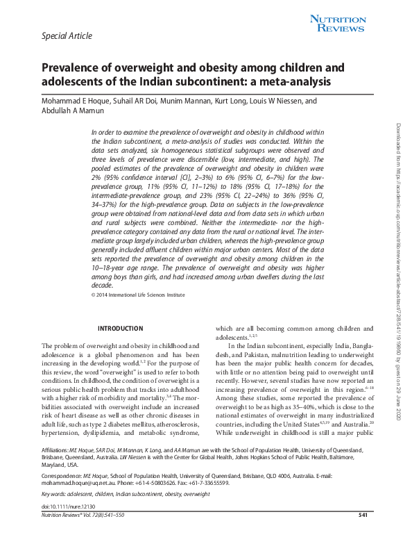 (PDF) Prevalence of overweight and obesity among children and ...