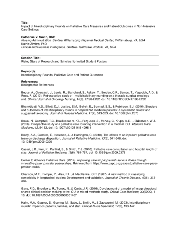 (PDF) Impact of Interdisciplinary Rounds on Palliative Care Measures ...