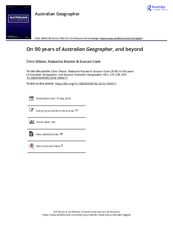 (PDF) On 90 years of Australian Geographer, and beyond | Duncan Cook ...