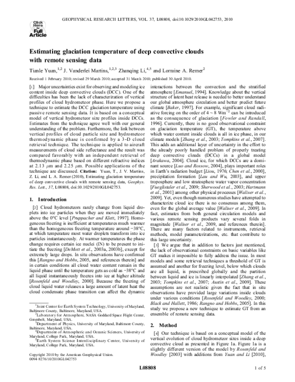 (PDF) Estimating glaciation temperature of deep convective clouds with ...