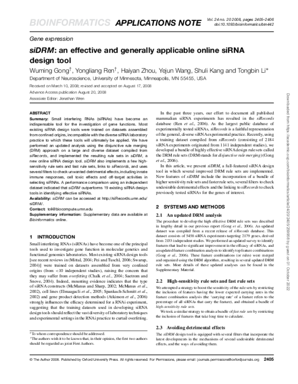 (PDF) siDRM: an effective and generally applicable online siRNA design tool