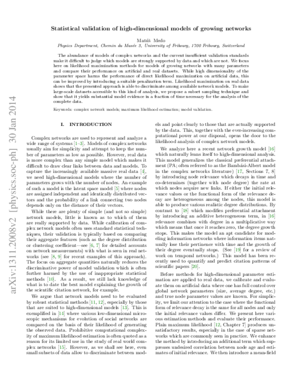 (PDF) Statistical validation of high-dimensional models of growing networks