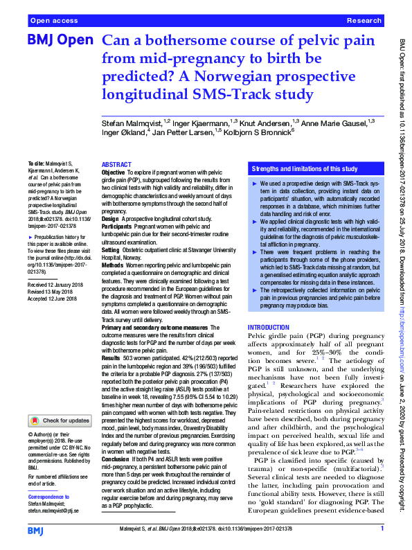 (PDF) Can a bothersome course of pelvic pain from mid-pregnancy to ...