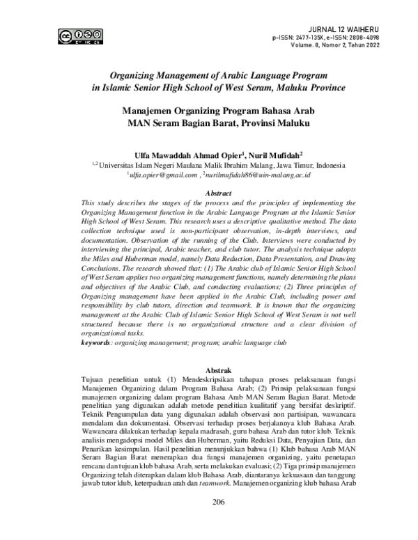(PDF) Organizing Management of Arabic Language Program in Islamic ...