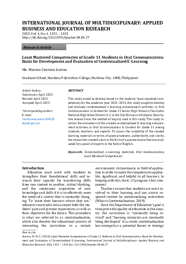 (PDF) Least Mastered Competencies of Grade 11 Students in Oral ...