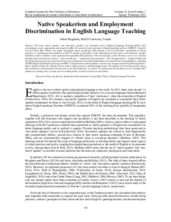 PDF) Native Speakerism and Employment Discrimination in English 