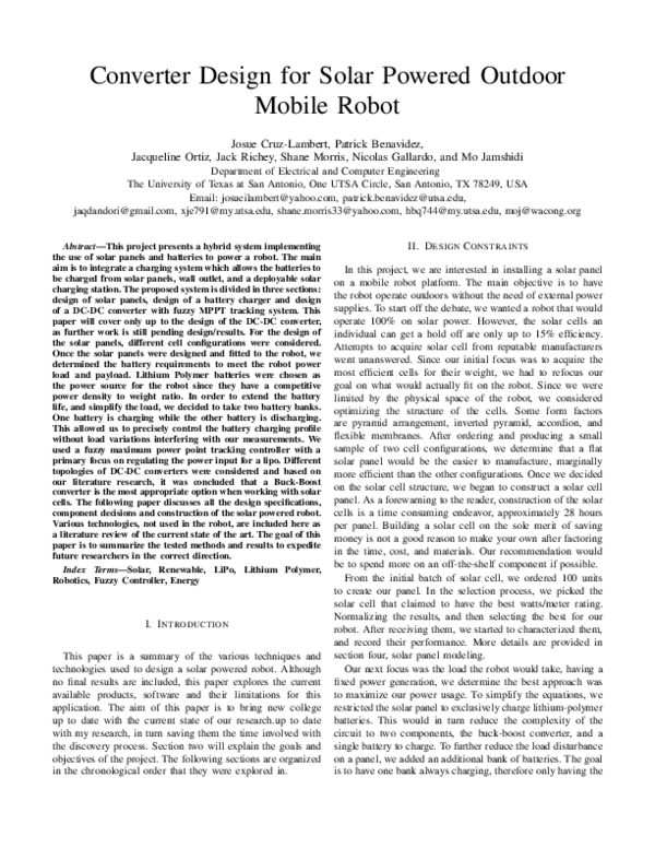 (PDF) Converter design for solar powered outdoor mobile robot