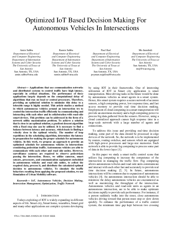 (PDF) Optimized IoT Based Decision Making For Autonomous Vehicles In ...