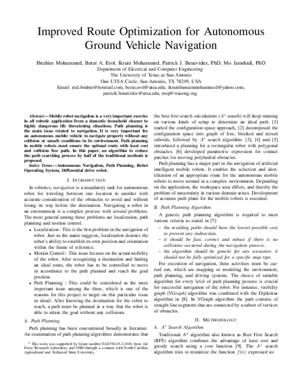 (PDF) Improved route optimization for autonomous ground vehicle navigation