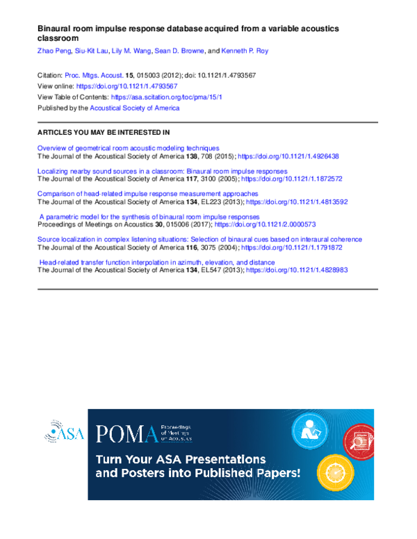 (PDF) Binaural room impulse response database acquired from a variable ...