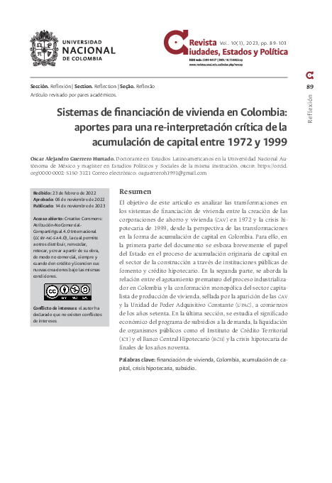 (PDF) Sistemas de financiación de vivienda en Colombia: aportes para ...
