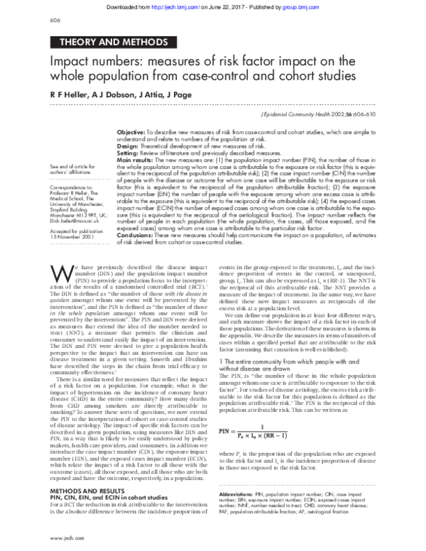 (PDF) Impact numbers: measures of risk factor impact on the whole ...