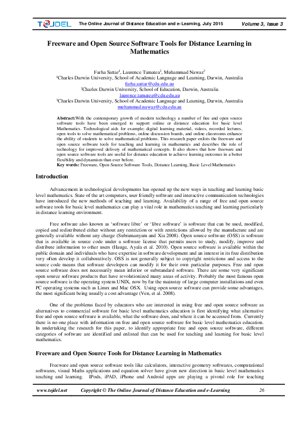 (PDF) Freeware and Open Source Software Tools for Distance Learning in ...